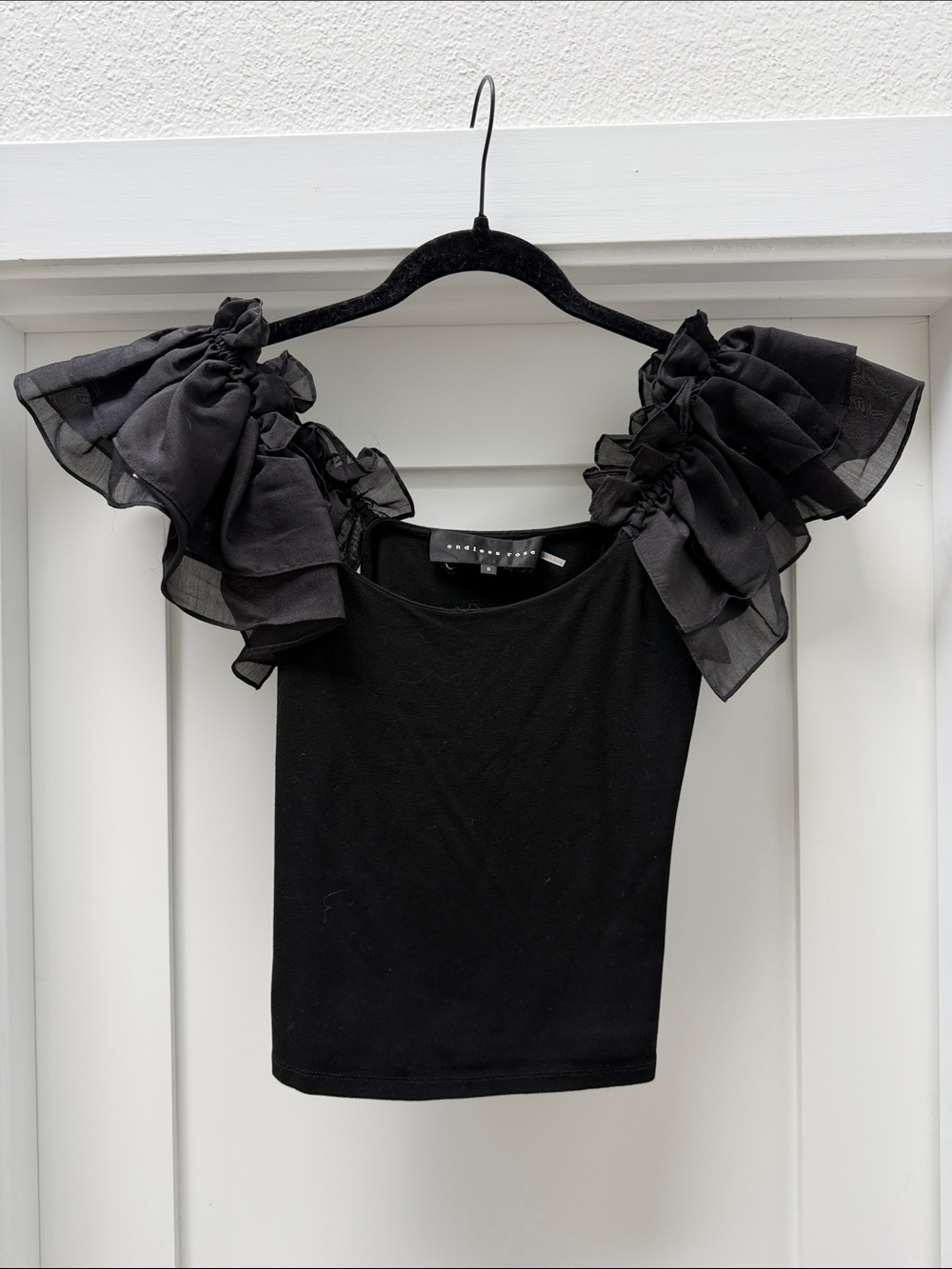 Endless Rose Black Ruffle-Detail Tank